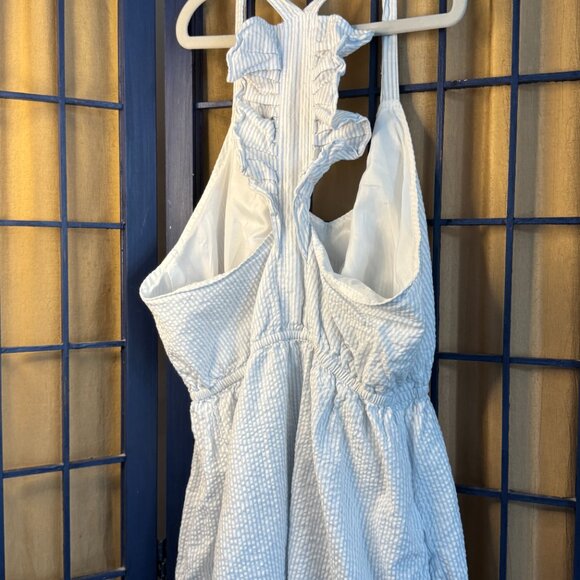 Lauren James blue and white seer sucker halter dress women's size - Picture 4 of 7